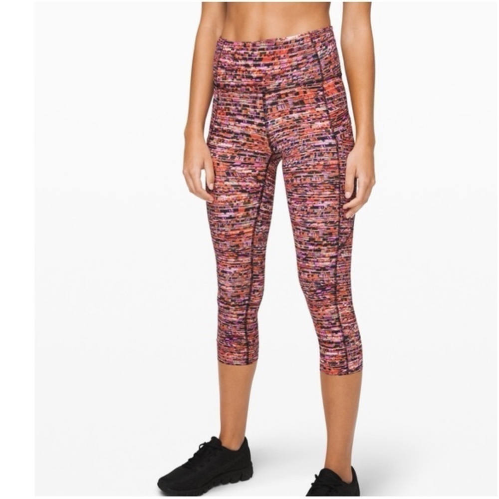 Lululemon Fast and Free Crop in Orange Multi Leggings